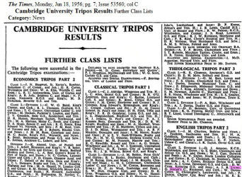 Cambridge University Tripos results 1956