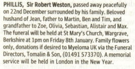 "Guardian" funeral notice - 30 Dec 2009