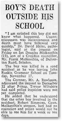 Death of Ian Molkenthin, November, 1964